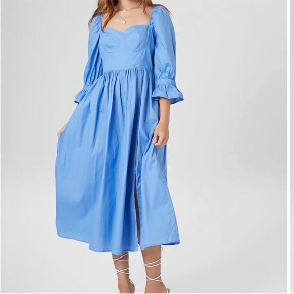 Forever 21 Dresses & Skirts - New Forever21 Blue Puff-Sleeve Midi Dress